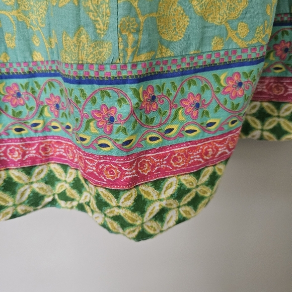 Biba 100% Cotton Floral Embroidered Green, Pink, And Yellow Kurta Dress Sz 38/XL - Picture 5 of 8